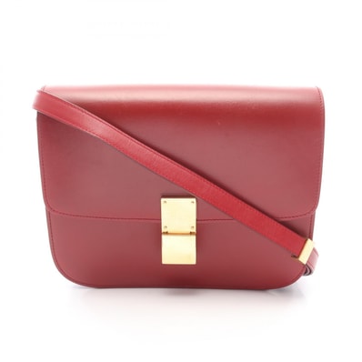 セリーヌ CELINE クラシック ボックス ミディアム ショルダーバッグ バッグ レザー レディース レッド系 【中古】