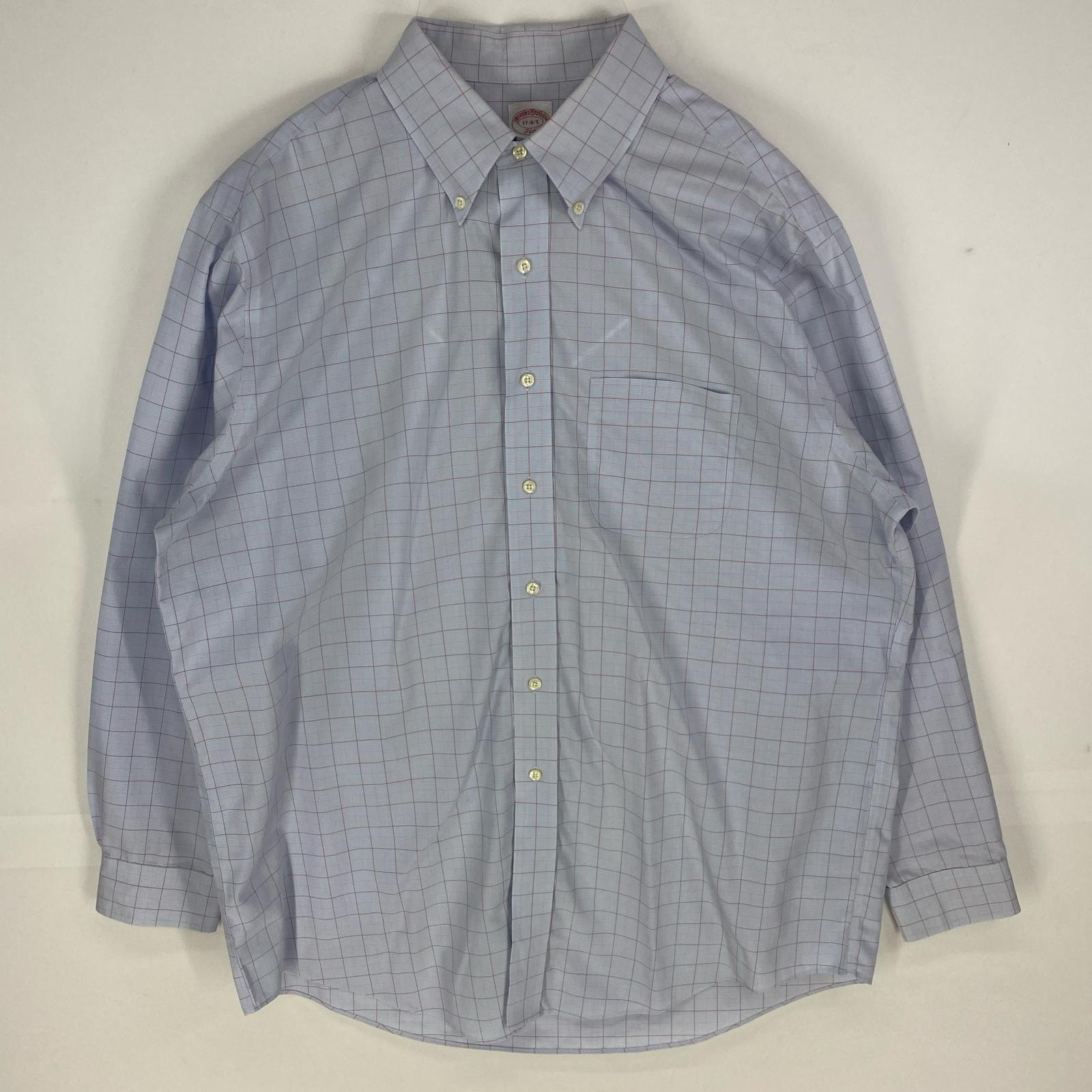 古着 ブルックスブラザーズ Brooks Brothers 長袖シャツ 胸ポケット 346 ボタンダウン ロングスリーブ 17  水色系 チェック メンズ