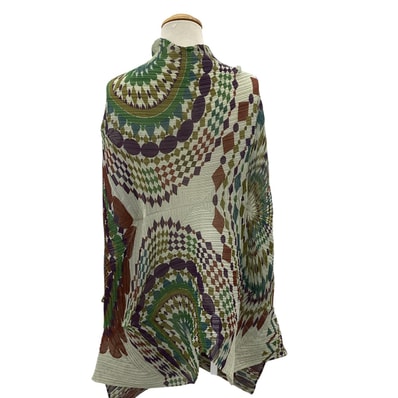 ISSEY MIYAKE イッセイミヤケ PLEATS PLEASE ストール 総柄 変形 黄緑