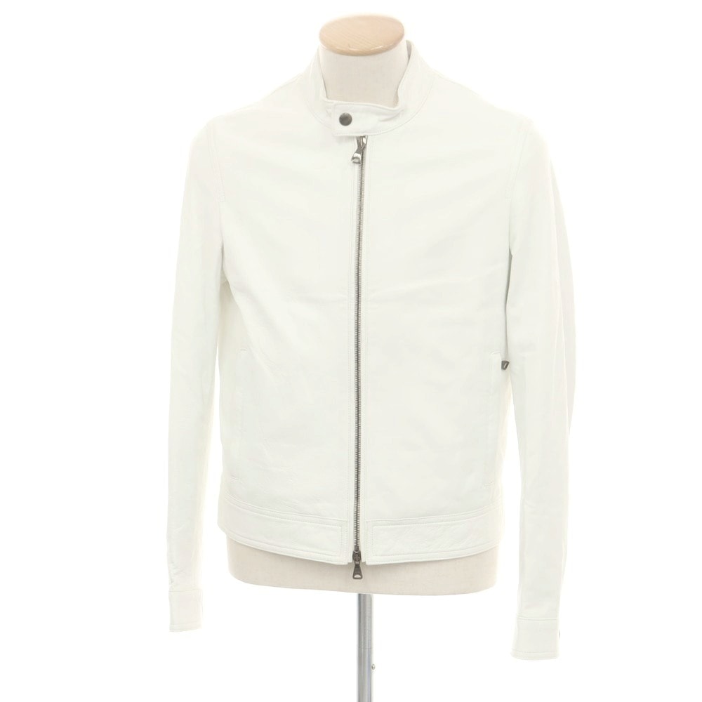 【中古】エンメティ EMMETI ラムスキン シングル ライダースジャケット ホワイト【サイズ46】【メンズ】