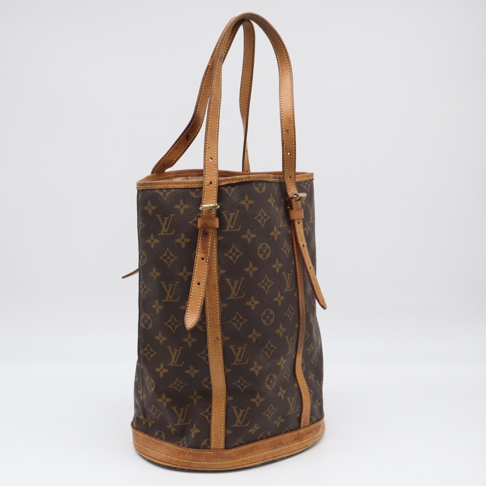 LOUIS VUITTON ルイ・ヴィトン モノグラム バケットGM M42236 ハンドバッグ ブラウン ベージュ コーティングキャンバス レザー レディース
