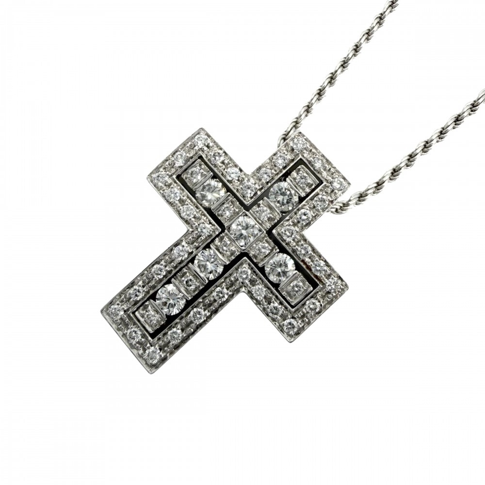 Damiani ダミアーニ ネックレス ベルエポックS ジュエリー アクセサリー メンズ レディース ペンダント クロス Au750 18金 K18ホワイトゴールド    ダイヤモンド ユニセックス 約9.7g【中古品】