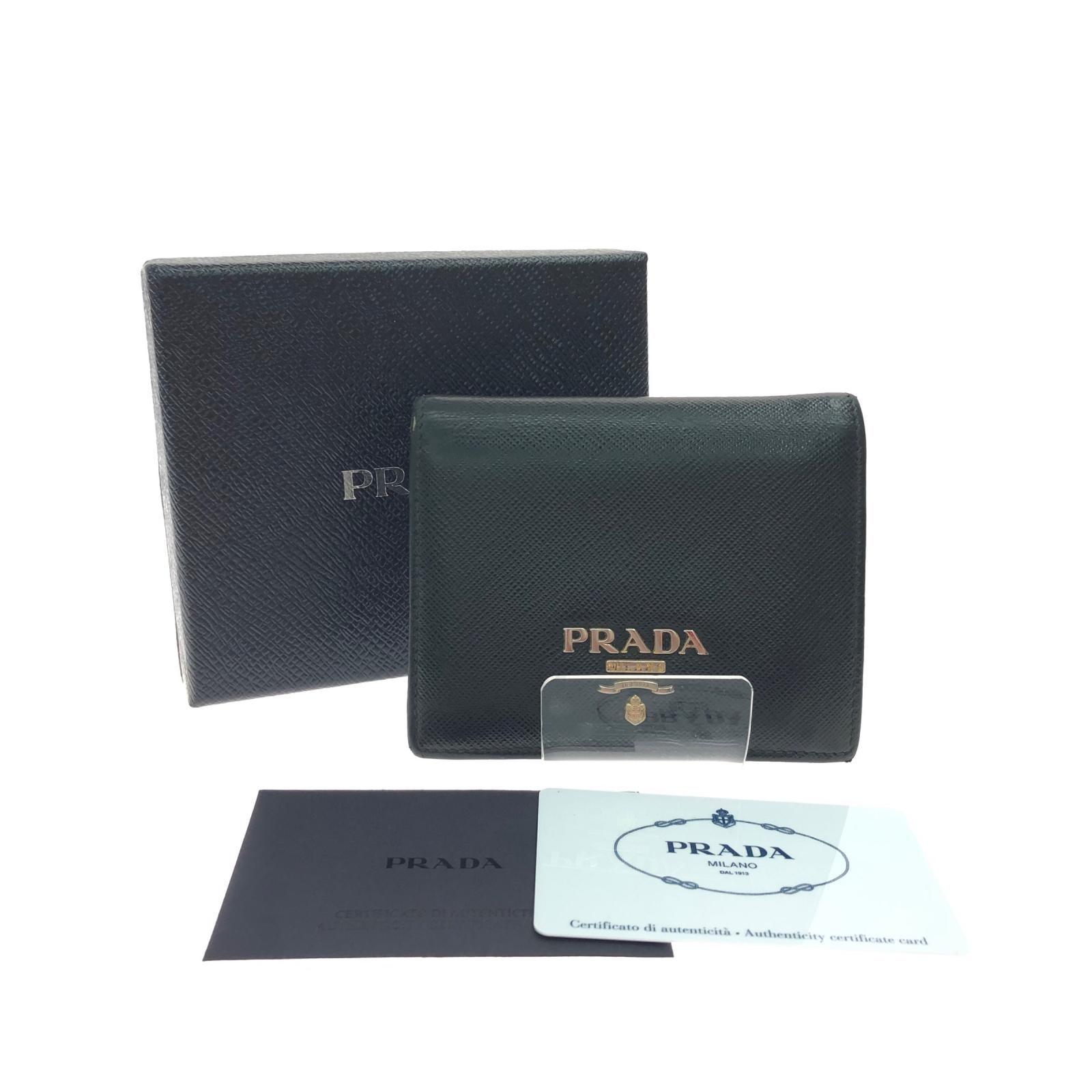 PRADA プラダ レディース 二つ折り財布 サフィアーノ レザー 1MV204 ブラック