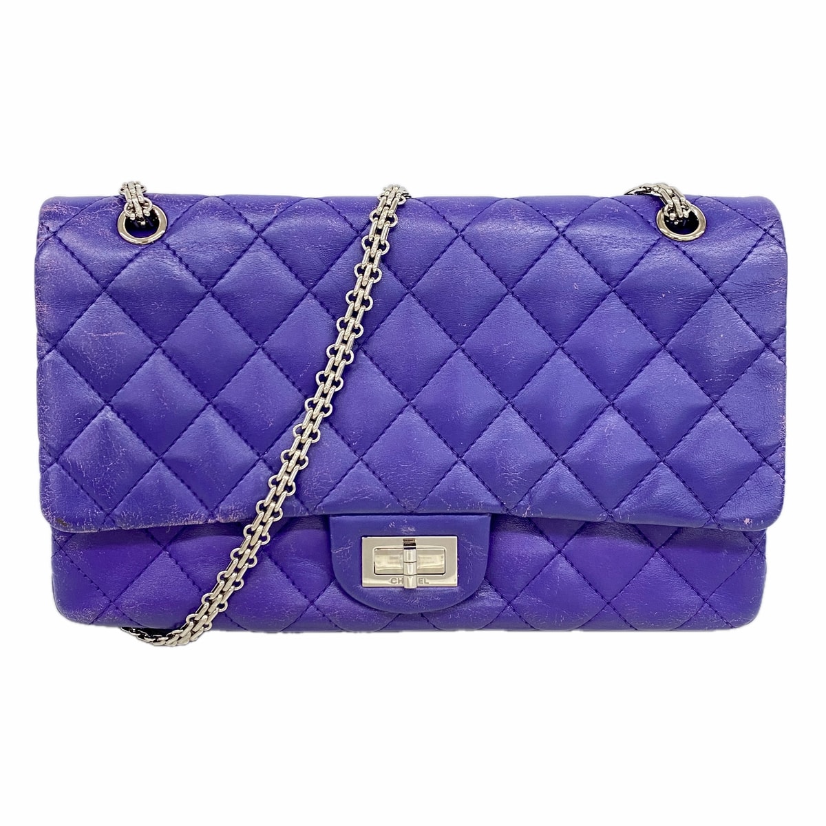★最終価格★SALE【6ie6907】シャネル ショルダーバッグ 2.55/マトラッセ Wフラップ Wチェーン マキシ ラムスキン パープル シルバー金具【中古】レディース