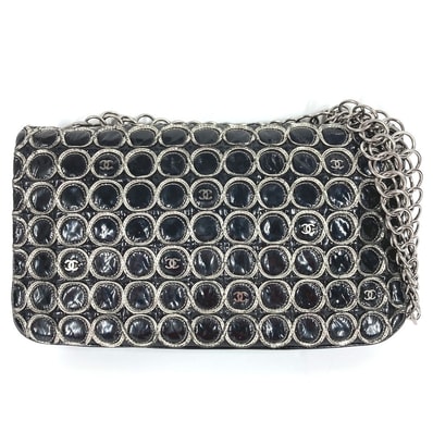 シャネル CHANEL CC ココマーク ロゴ サークルステッチ チェーンバッグ カバン 肩掛け フラップ ショルダーバッグ コーティングキャンバス ブラック
