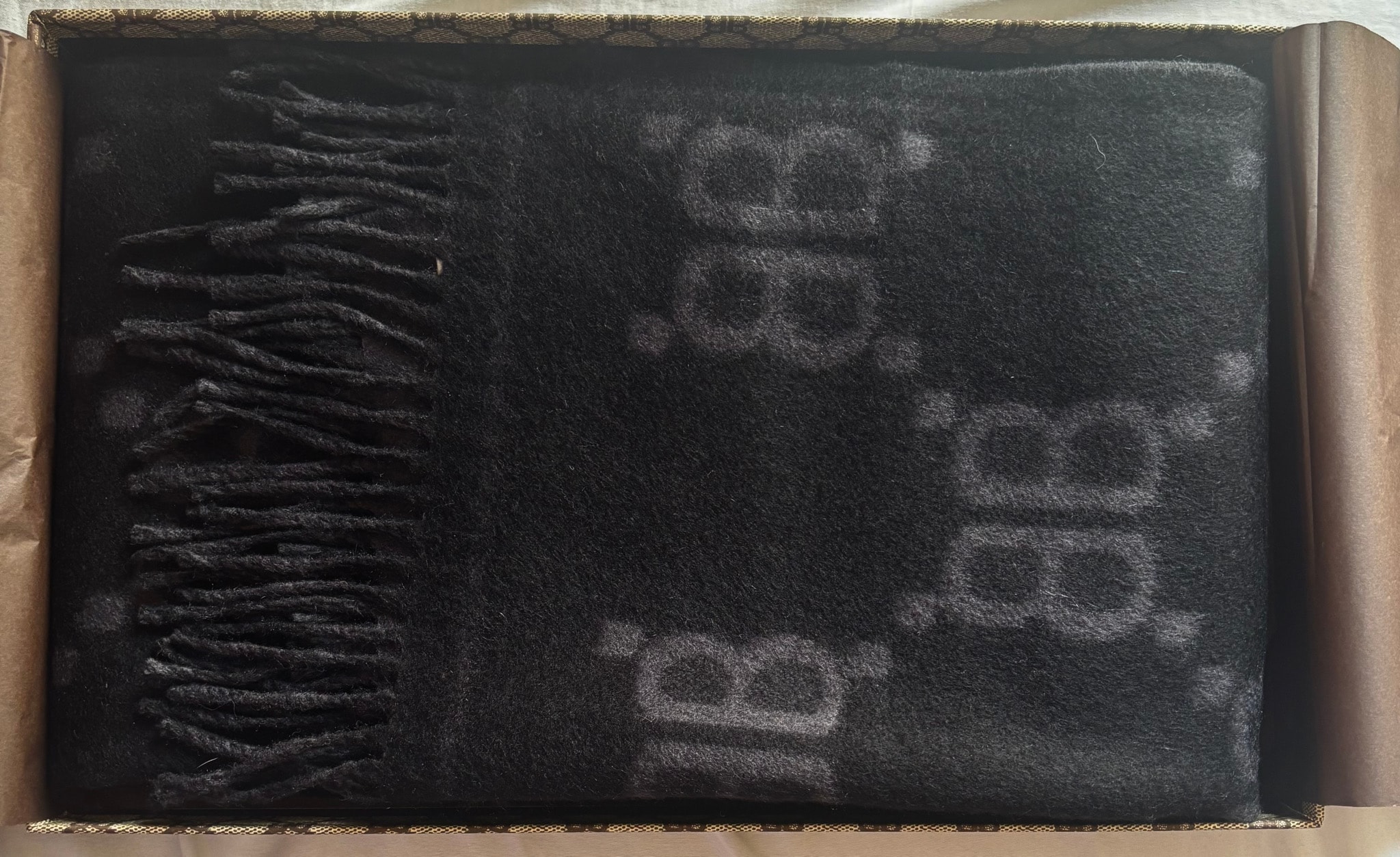 GUCCI x BALENCIAGA The Hacker Allover Logo Macro Scarf "Charcoal"