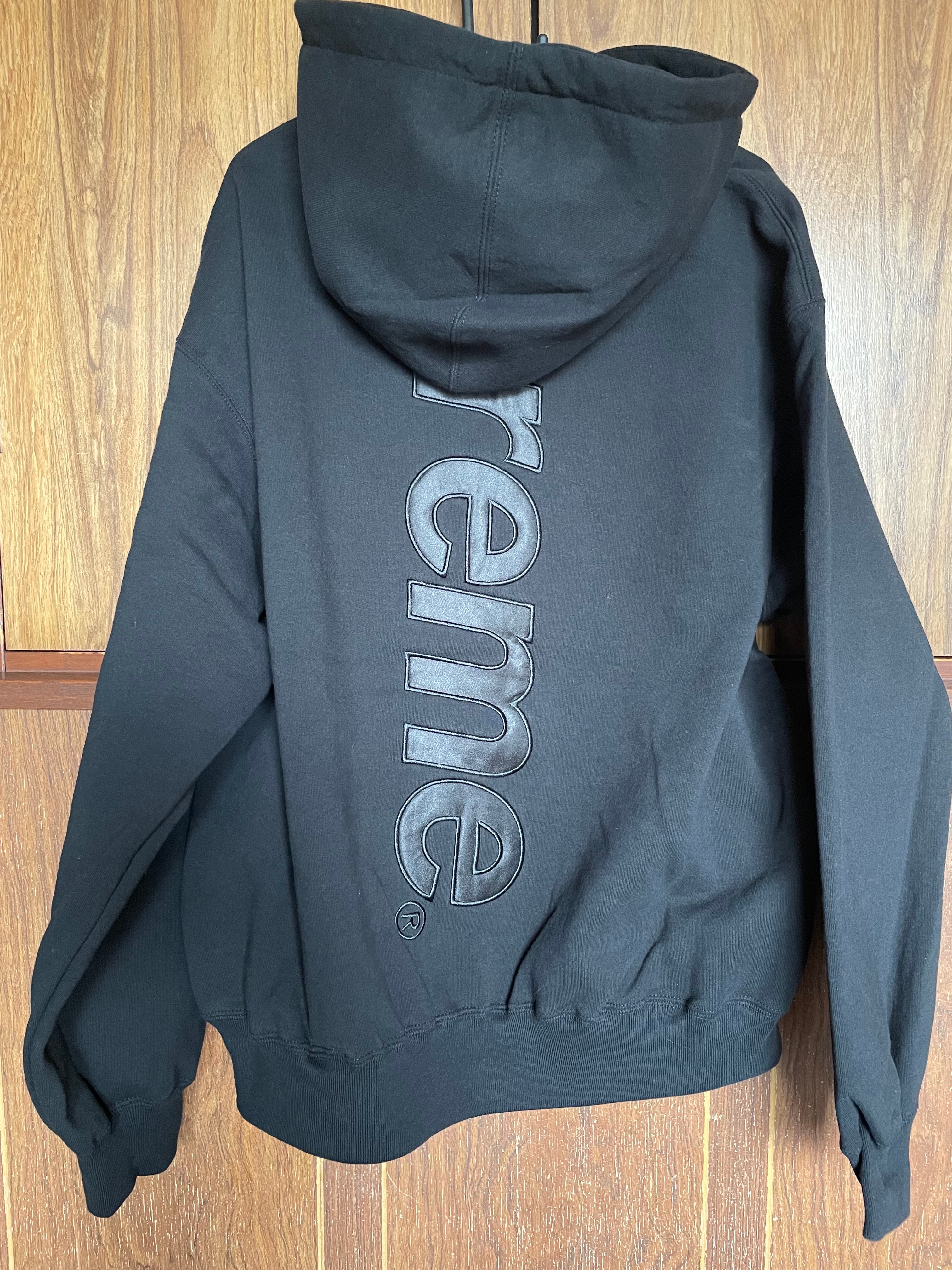 Supreme Satin Applique Hooded Sweatshirt "Black"