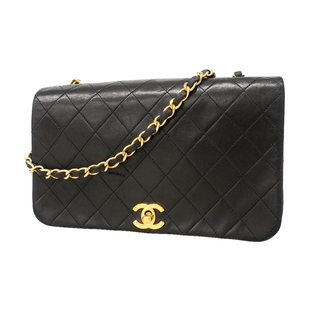 ★SALE【6hd3108】シャネル ショルダーバッグ マトラッセ チェーンショルダー ラムスキン ブラック ゴールド金具【中古】レディース