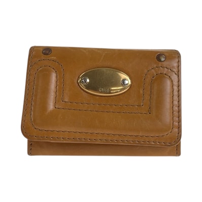 Chloe クロエ ブラウン キャメル ゴールド金具 レザー カードケース 名刺入れ 600422 【中古】