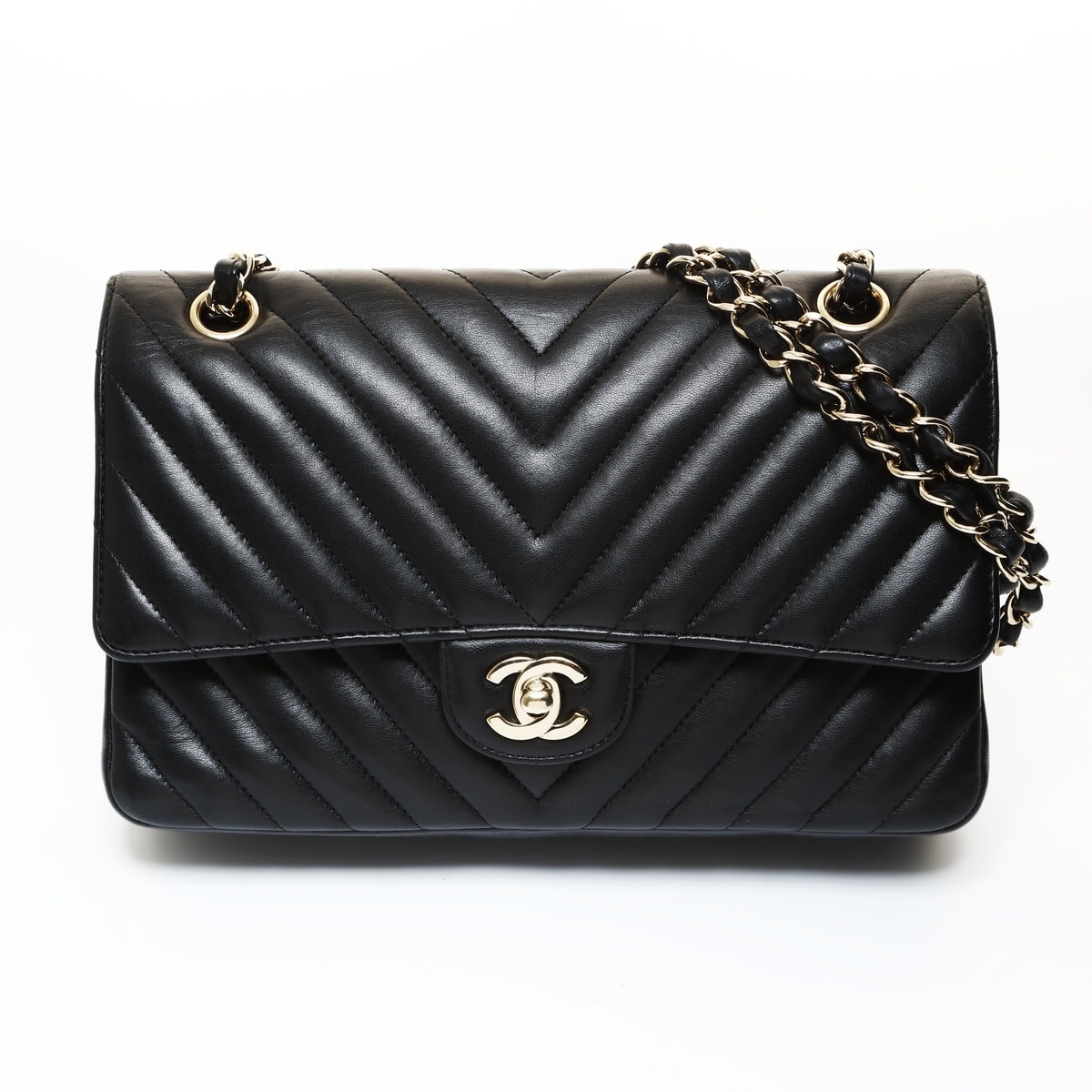 シャネル CHANEL 25番台 2018 シェブロン ココマーク ダブルフラップ ショルダーバッグ【中古】