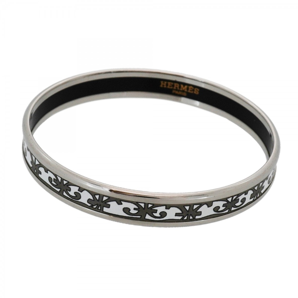 【6jdb0256】エルメス バングル エマイユPM メタル シルバー ホワイト【中古】レディース