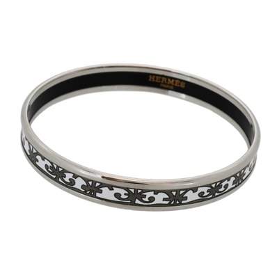 【6jdb0256】エルメス バングル エマイユPM メタル シルバー ホワイト【中古】レディース