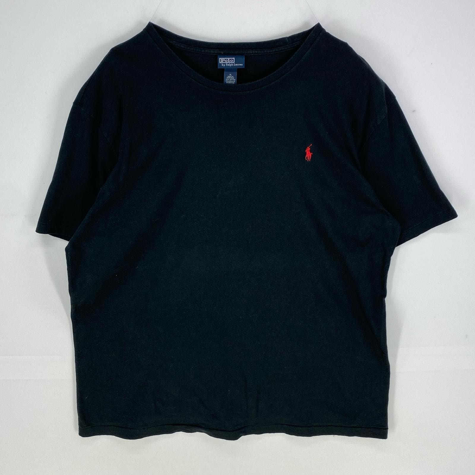 古着 ポロバイラルフローレン Polo by Ralph Lauren 半袖Tシャツ クルーネック ポロ刺繍 ワンポイント XL ブラック系 メンズ