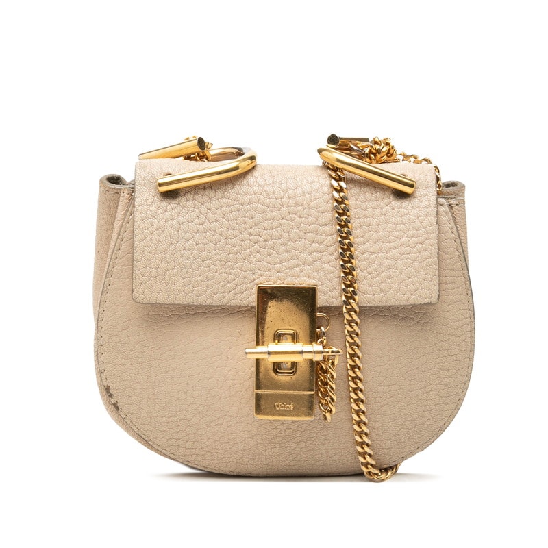 クロエ ドリュー 斜め掛け チェーン ショルダーバッグ ベージュ レザー レディース Chloe 【中古】