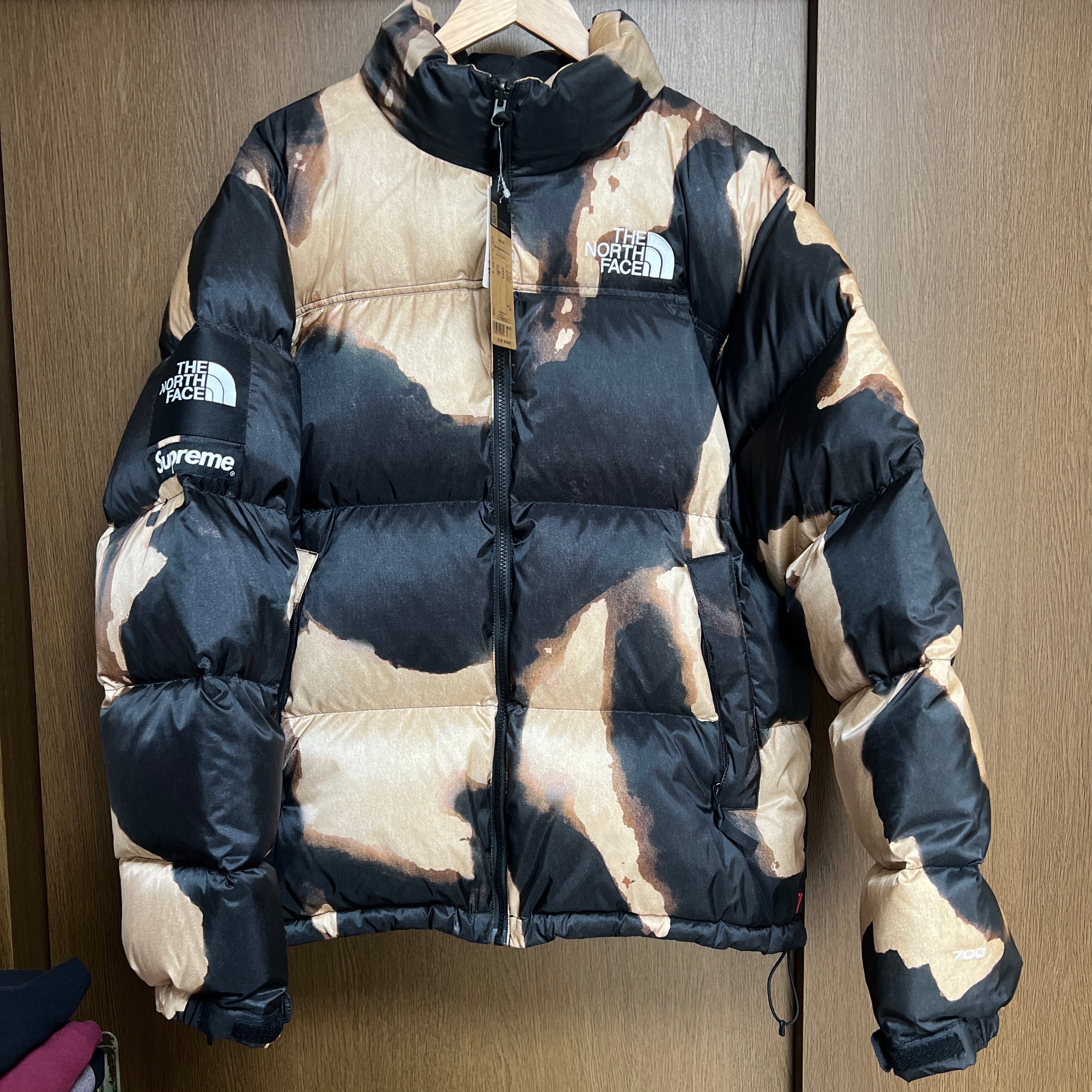 Supreme x The North Face Bleached Denim Print Nuptse Jacket "Black"