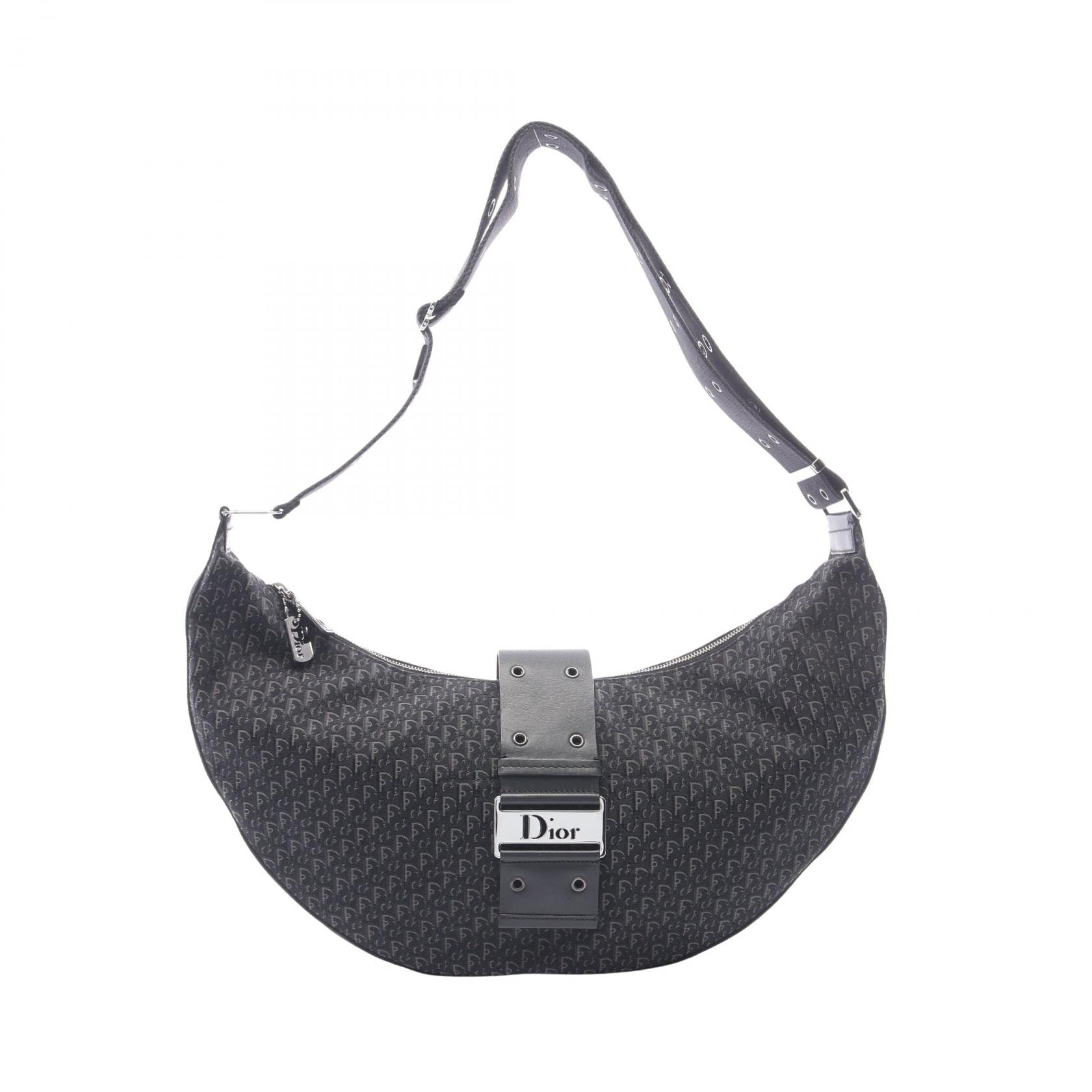 ディオール Dior ストリートシック トロッター ショルダーバッグ バッグ キャンバス レザー レディース ブラック系 / グレー系 【中古】