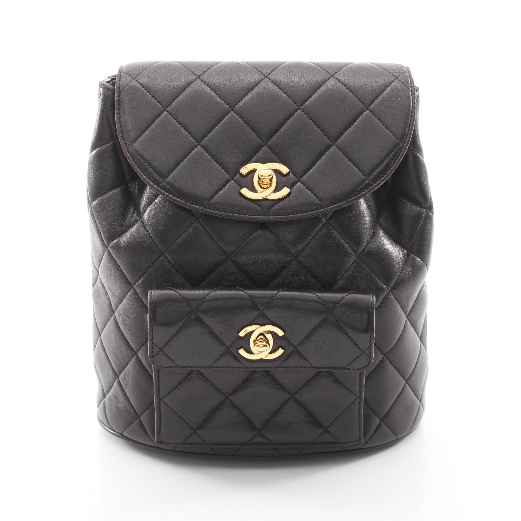 シャネル CHANEL マトラッセ ターンロック チェーン リュックサック バックパック バッグ ラムスキン(羊革) レディース ブラック系 A04194 【中古】
