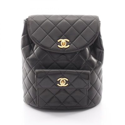シャネル CHANEL マトラッセ ターンロック チェーン リュックサック バックパック バッグ ラムスキン(羊革) レディース ブラック系 A04194 【中古】