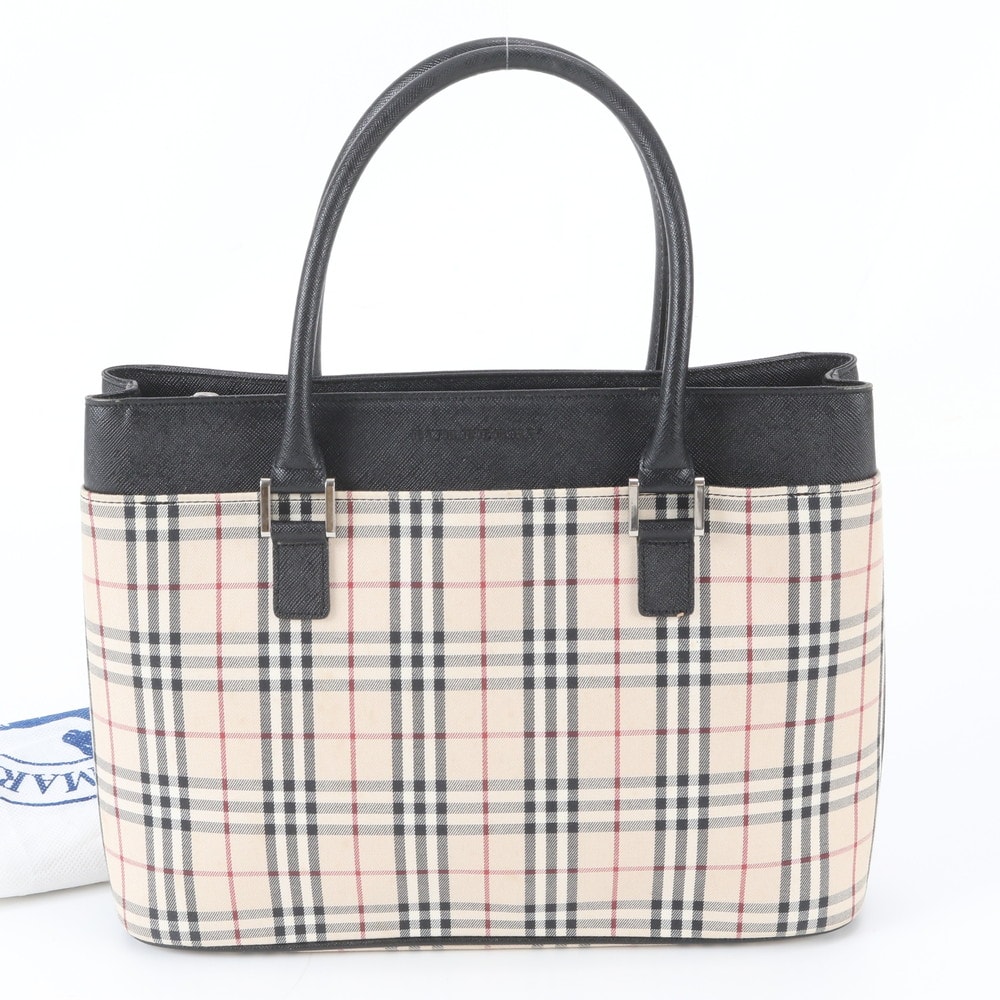 ■美品 バーバリー ノバ チェックトート バッグ レザー×キャンバス