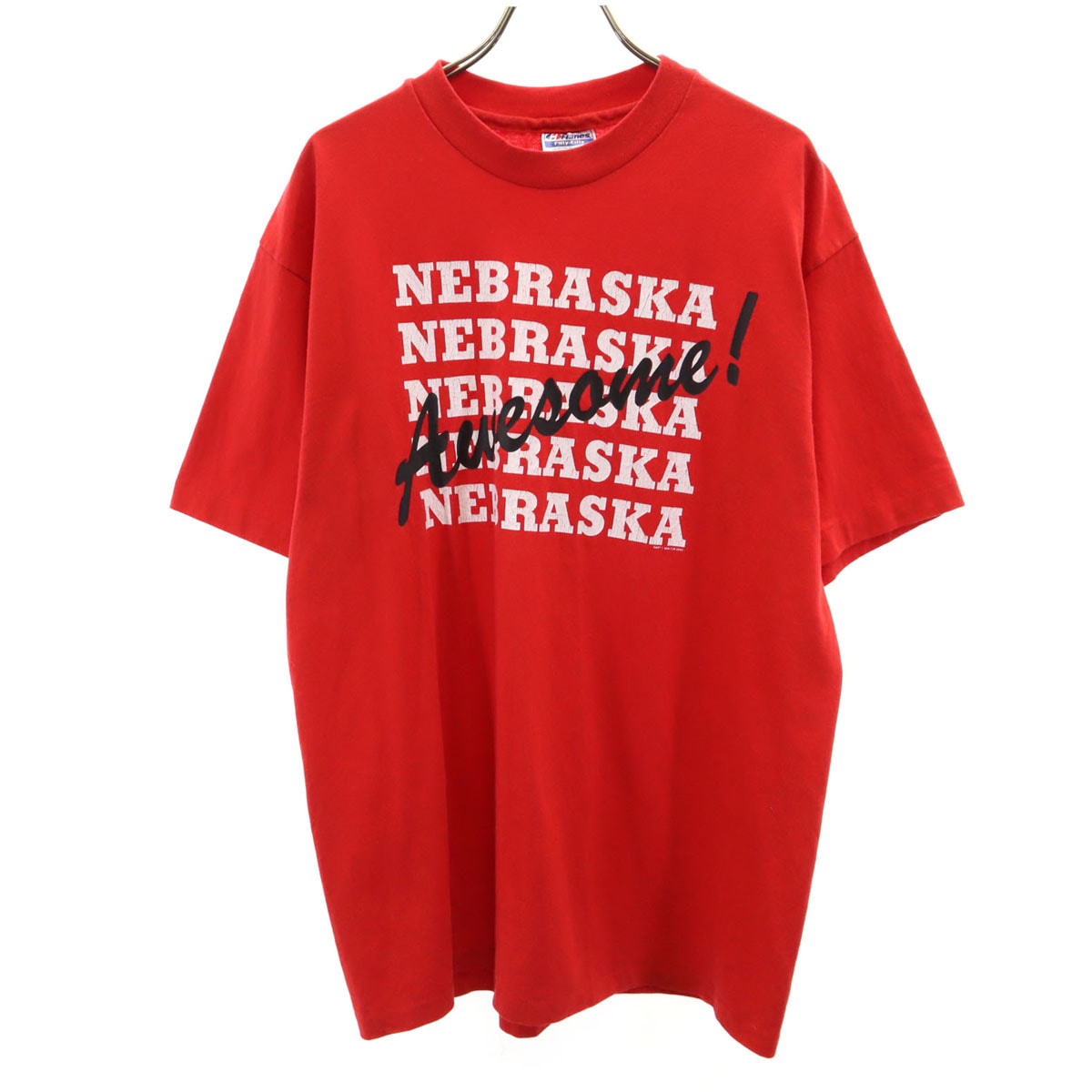 Hanes ヘインズ 80s 90s USA製 オールド NEBRASKA 半袖 Tシャツ L レッド シングルステッチ
