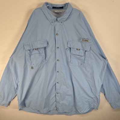 古着 コロンビア Columbia 長袖シャツ PFG フィッシングギア フラップポケ 3XT 水色 無地 メンズ