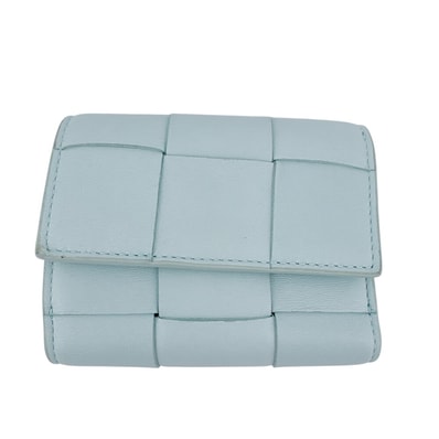 ボッテガヴェネタ BOTTEGAVENETA 三つ折り財布 マキシイントレチャート カセット コンパクトウォレット ブルー系