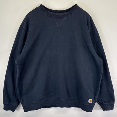 古着 カーハート Carhartt スウェット トレーナー 大きいサイズ 前V ワンポイントロゴ クルーネック 2XL ネイビー メンズ