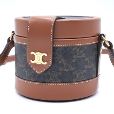 CELINE(セリーヌ)タンブール ミディアム ショルダーバッグ トリオンフキャンバス カーフスキン ブラウン ゴールド金具 195192 レディース【中古】