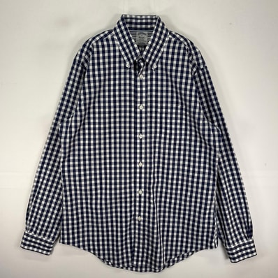 古着 ブルックスブラザーズ Brooks Brothers 長袖シャツ ボタンダウン 胸ポケット M ネイビー系 チェック メンズ