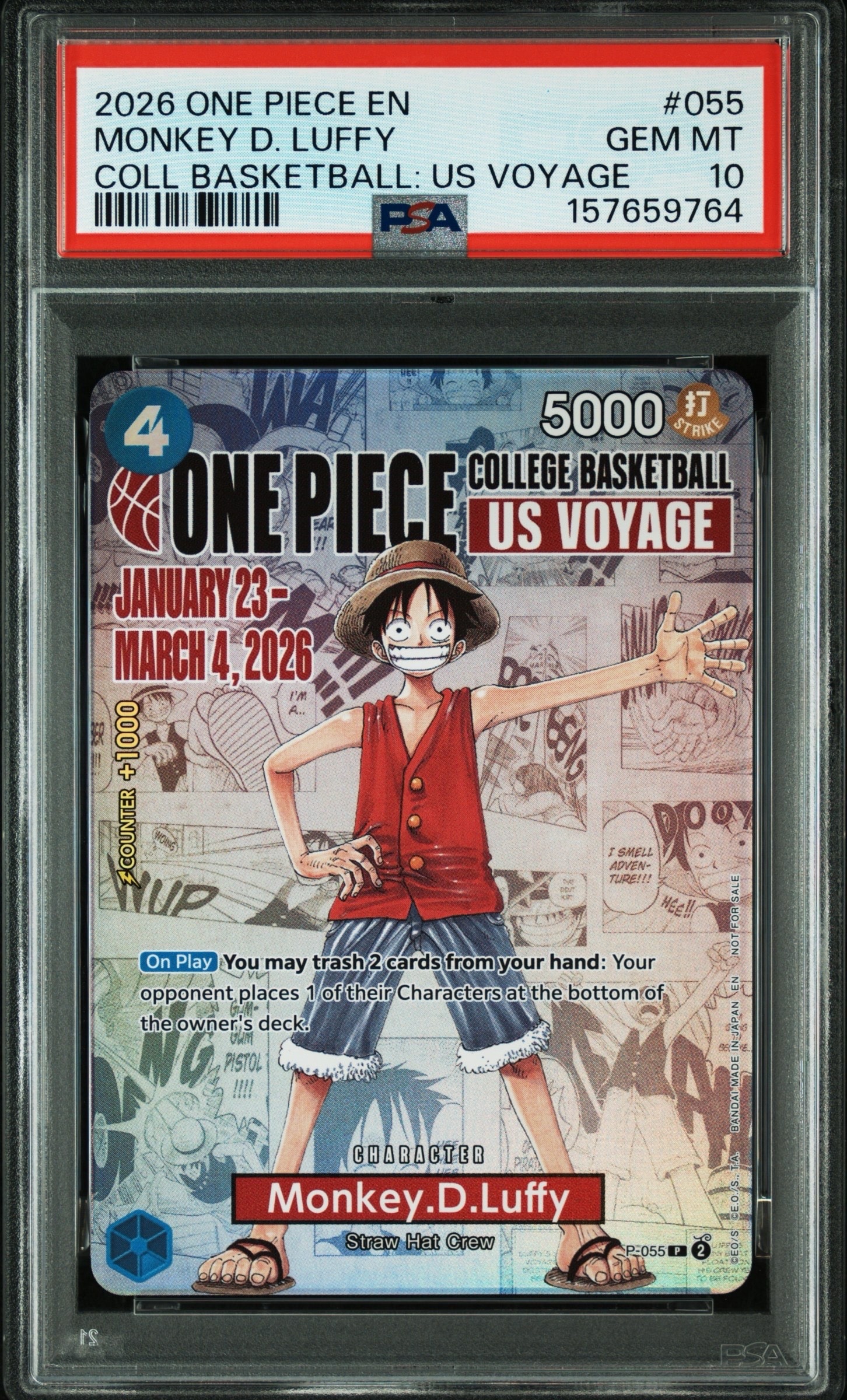 モンキー・D・ルフィ:P (開封済) [P-055]【英語版】(プロモーションカード「ワンピース カレッジ バスケットボール:USボヤージュ」)