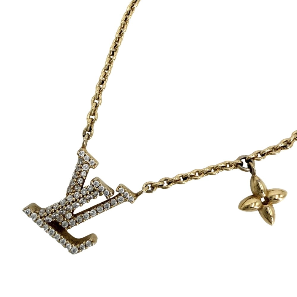 LOUIS VUITTON ルイヴィトン ネックレス LV アイコニック アクセサリー ペンダント アジャスター付き ラインストーン    M00596 ゴールド レディース 約6.3g【中古品】