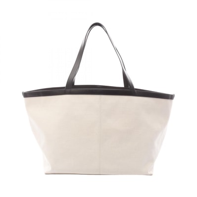 ボッテガヴェネタ BOTTEGA VENETA ラージ フリップフラップ トートバッグ バッグ キャンバス レザー レディース ホワイト系 / ブラウン系 754915 【中古】