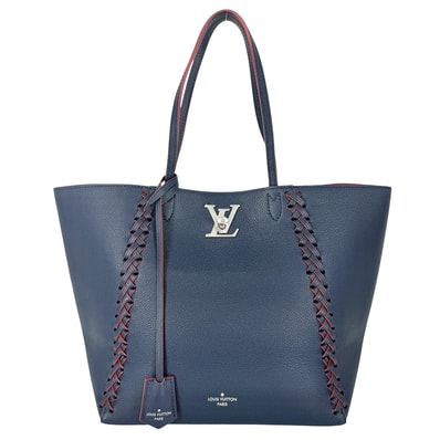 LOUIS VUITTON ルイヴィトン トートバッグ ロックミー カバ マリーヌルージュ 肩掛け M54682 レザー ネイビー 紺 レッド 赤 シルバー金具 レディース 美品【中古品】