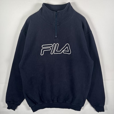 古着 フィラ FILA スウェット ハーフジップ 刺繍ロゴ ビッグサイズ ビッグブランドロゴ ネイビー メンズ