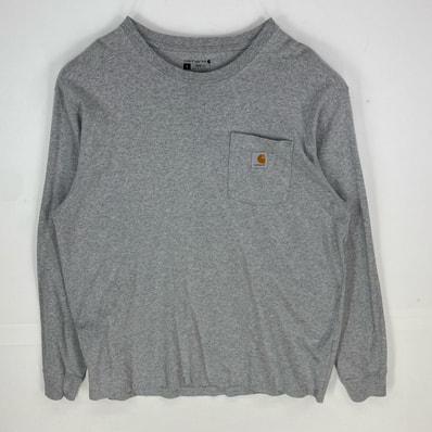 古着 カーハート Carhartt 長袖Tシャツ ポケット ワンポイントロゴ クルーネック プルオーバー ロンT L グレー系 メンズ