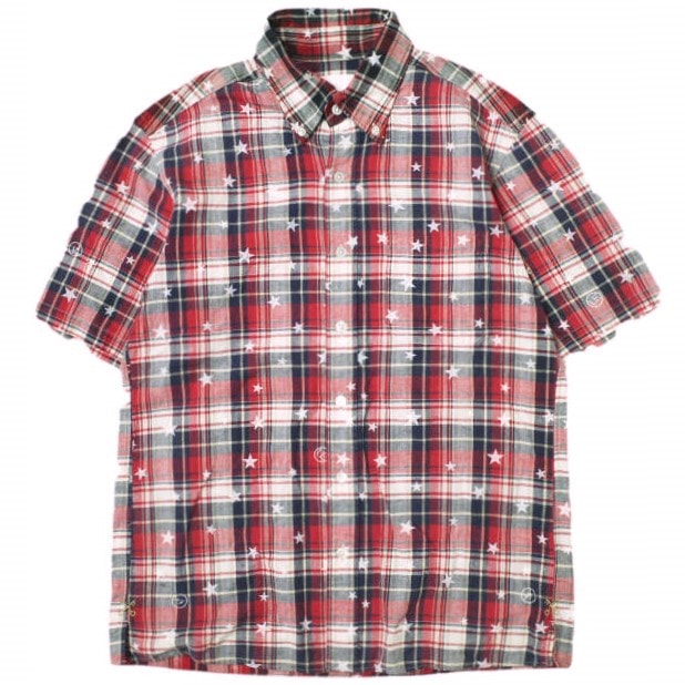 uniform experiment ユニフォームエクスペリメント 日本製 STAR PLAID MIX S/S B.D SHIRT スター＆マドラスチェック ショートスリーブBDシャツ UE-100078 2 RED/NAVY 半袖 トップス g21974
