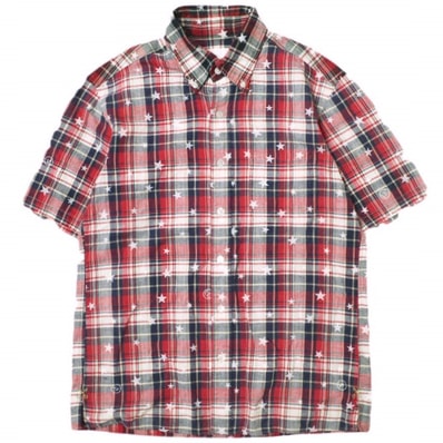 uniform experiment ユニフォームエクスペリメント 日本製 STAR PLAID MIX S/S B.D SHIRT スター&マドラスチェック ショートスリーブBDシャツ UE-100078 2 RED/NAVY 半袖 トップス g21974