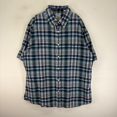 古着 ブルックスブラザーズ Brooks Brothers 半袖シャツ ボタンダウン 胸ポケット L ネイビー系 チェック メンズ