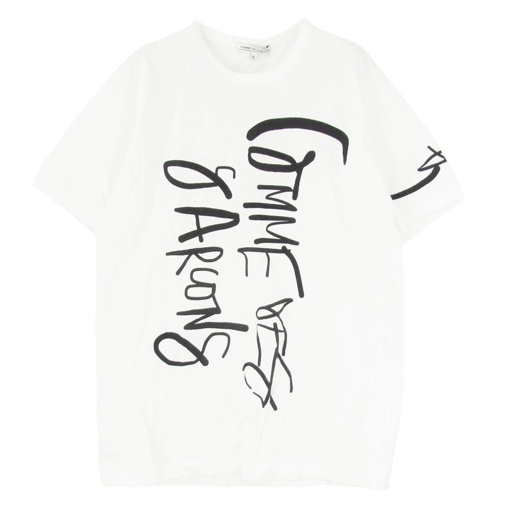 COMME des GARCONS コムデギャルソン 23SS OK-T106 青山店限定 縦書きロゴ プリント クルーネック Tシャツ 半袖カットソー ホワイト系 XL【中古】
