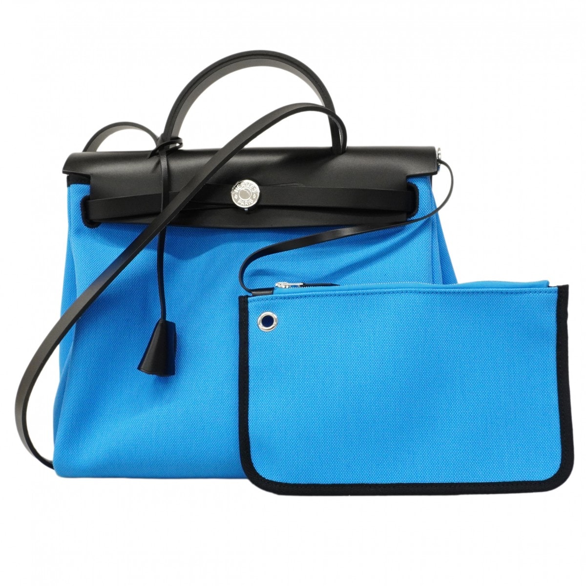 【6da0598】エルメス ハンドバッグ エールバッグジップPM トワルオフィシエ ブラック ブルーザンジバル シルバー金具 K刻印 2wayバッグ【中古】