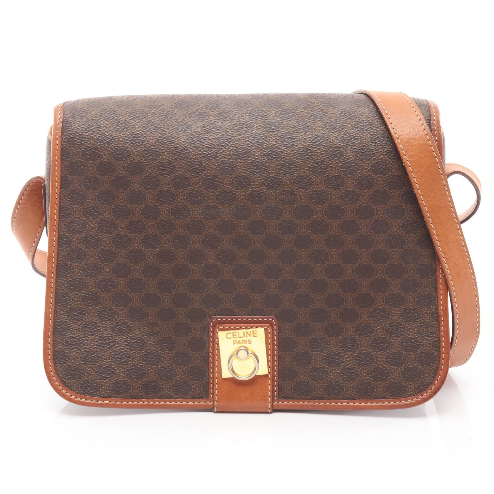 セリーヌ CELINE マカダム ショルダーバッグ バッグ PVCコーティングキャンバス レザー レディース ブラウン系 【中古】