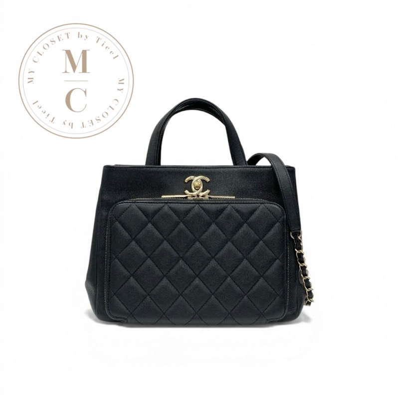 シャネル CHANEL ハンドバッグ ブラック ゴールド ビジネスアフィニティ キャビアスキン ターンロック ココマーク 2way