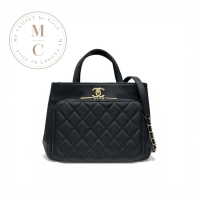 シャネル CHANEL ハンドバッグ ブラック ゴールド ビジネスアフィニティ キャビアスキン ターンロック ココマーク 2way