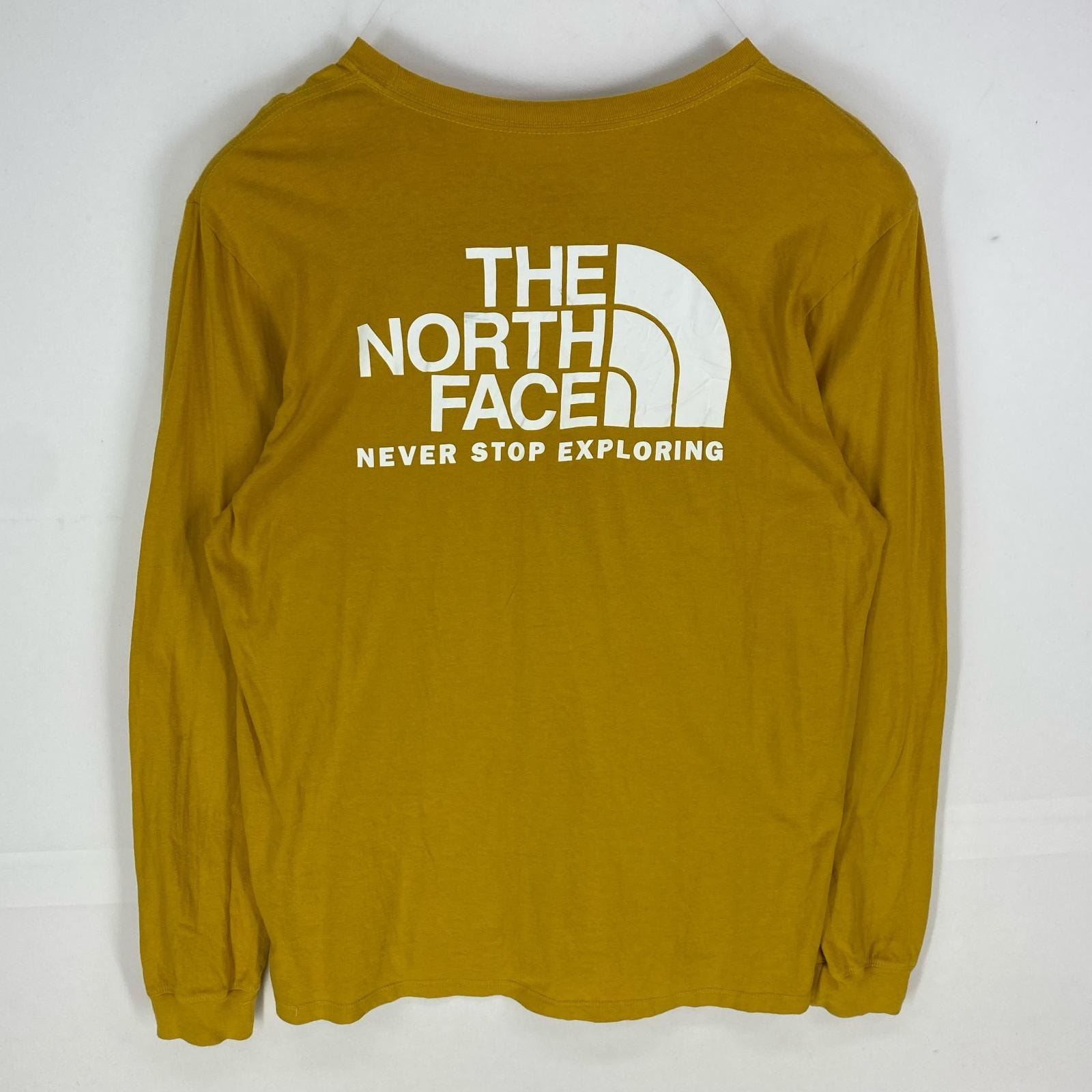 古着 ザ・ノースフェイス THE NORTH FACE 長袖Tシャツ ワンポイント ロゴ ロングスリーブ L  イエロー系 バックプリント メンズ