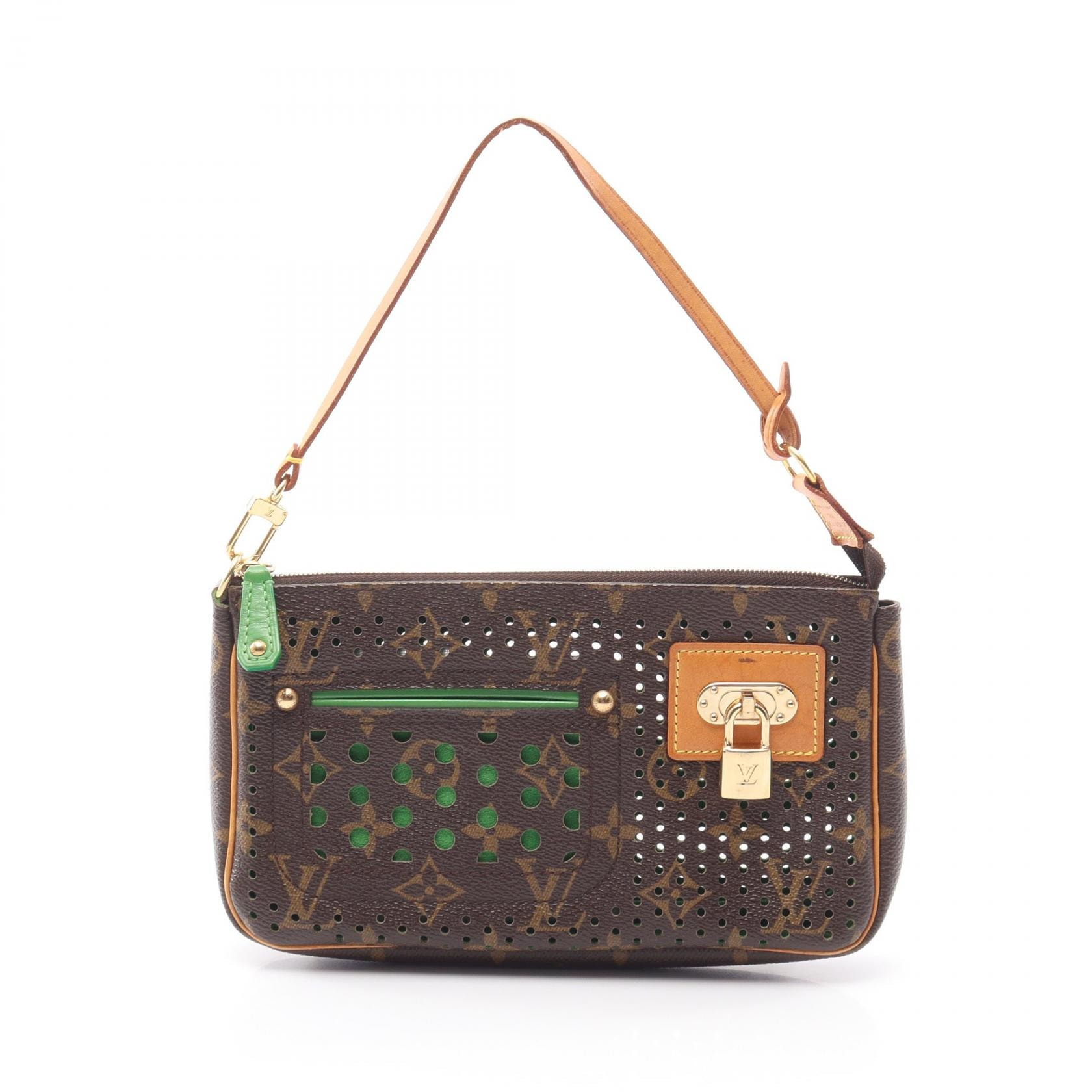 ルイ・ヴィトン LOUIS VUITTON ポシェット アクセソワール ハンドバッグ バッグ PVCコーティングキャンバス レザー モノグラム・ペルフォ レディース ブラウン系 / グリーン系 / ヴェール M95184 【中古】