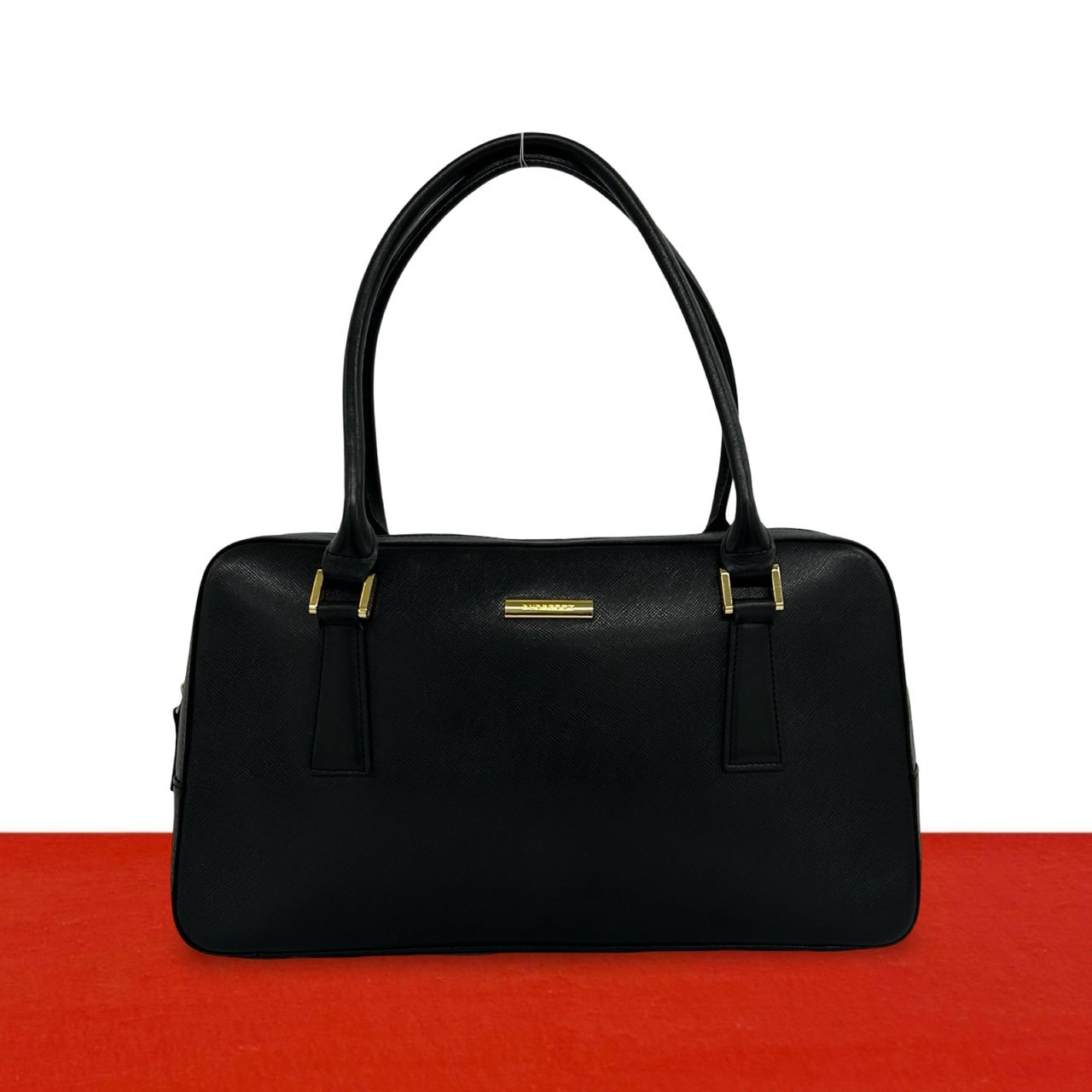 BURBERRY バーバリー ロゴ 金具 ノバチェック 柄 レザー ハンドバッグ ブラック
 95375