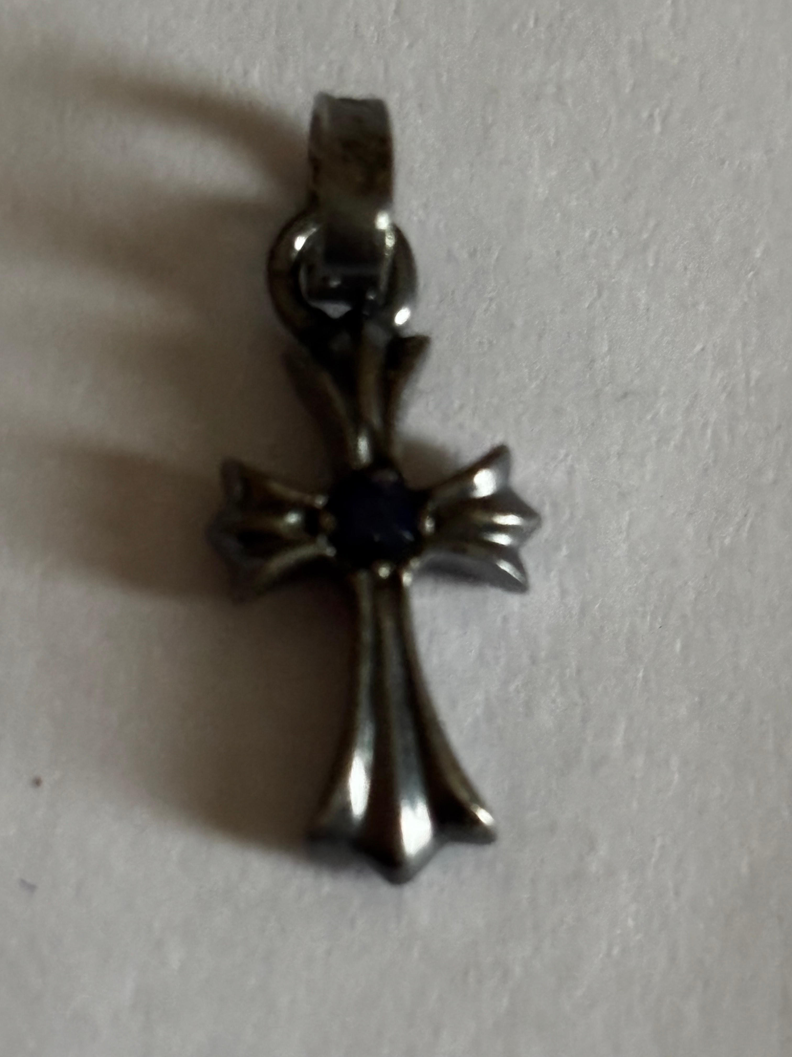 Chrome Hearts Baby Fat Cross Charm Sapphire "Silver"