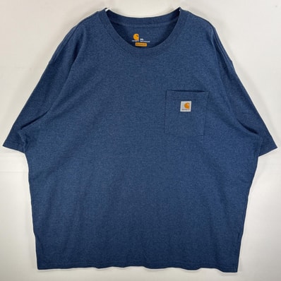 古着 カーハート Carhartt 半袖Tシャツ ワンポイント ロゴ 胸ポケ 大きいサイズ 3XL ブルー系 無地 メンズ