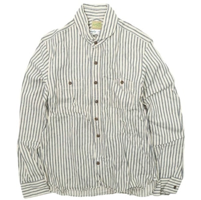 SUGAR CANE x BEAMS BOY 別注 SUGAR CANE FIBER SHIRTS シュガーケーンファイバー ラウンドカラーワークシャツ 13-11-0677-086 Natural/Indigo ストライプ TOYO 東洋エンタープライズ