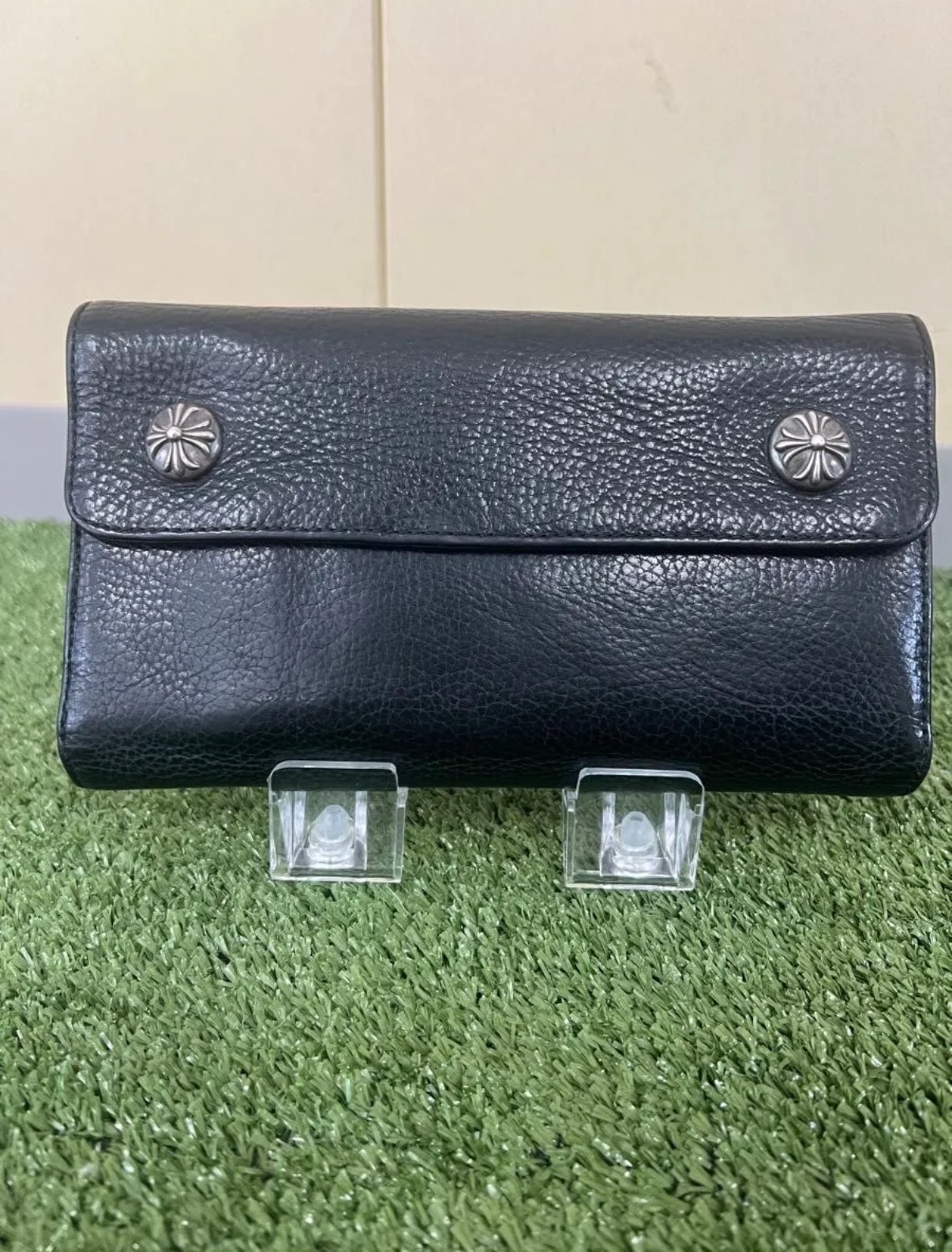 未使用級 インボイス原本付き CHROME HEARTS クロムハーツ ウェーブウォレット 長財布 ブラック クロスボタン
